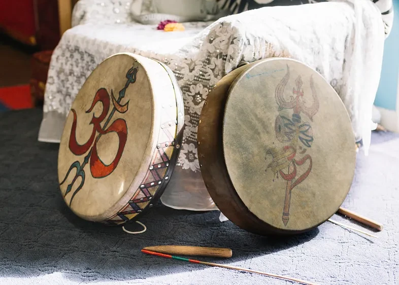 Traditional hand drums used in devotional music